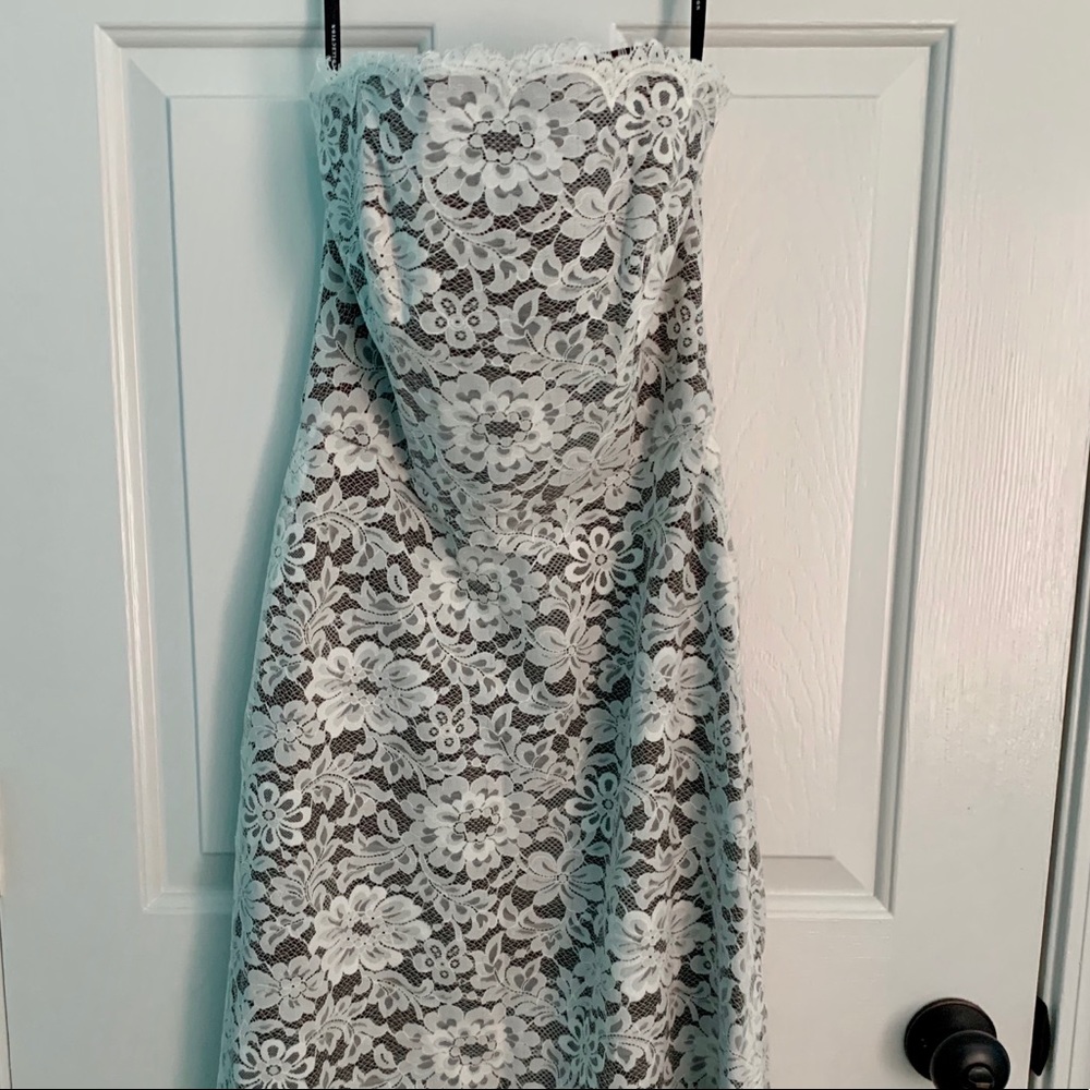 🟢 Espresso Ivory Lace Sash 6 Bridesmaid Wedding Guest Strapless Dessy